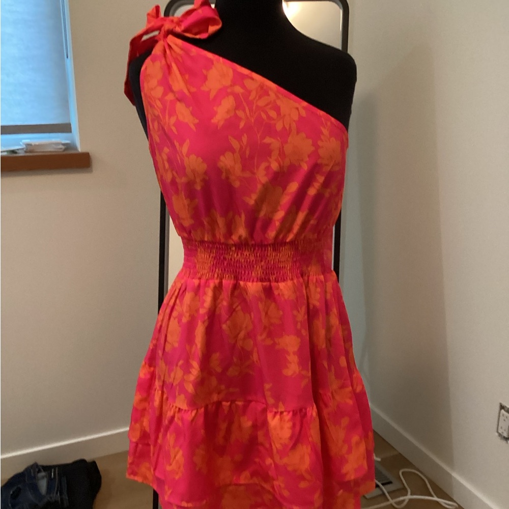 SHEIN Pink and Orange One Shoulder Dress
